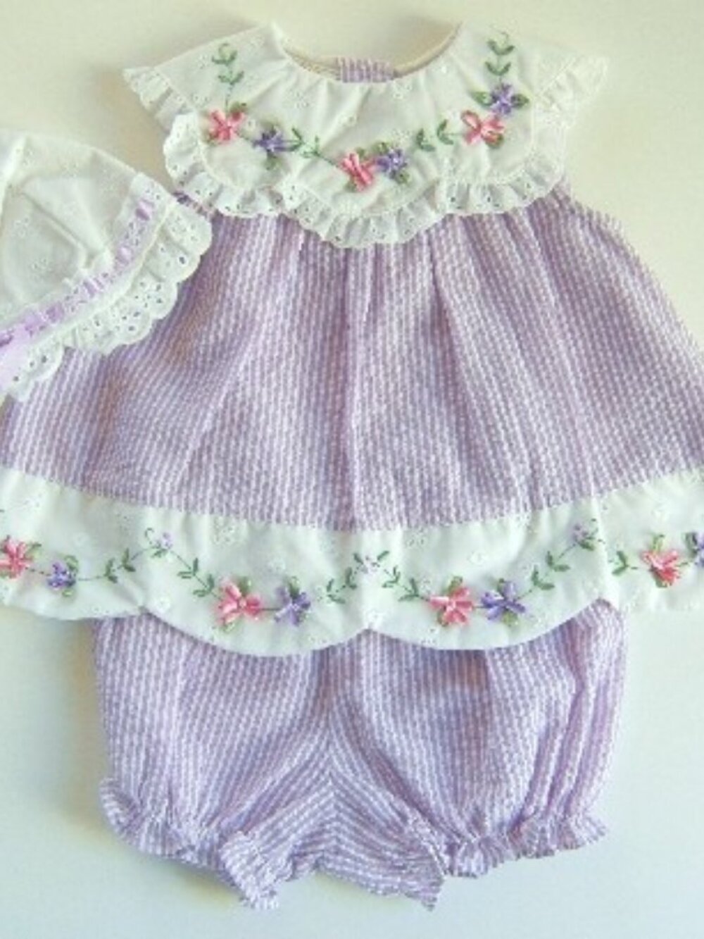Little Bitty - Baby Girls' Lavender Stripe Seersucker Dress Set